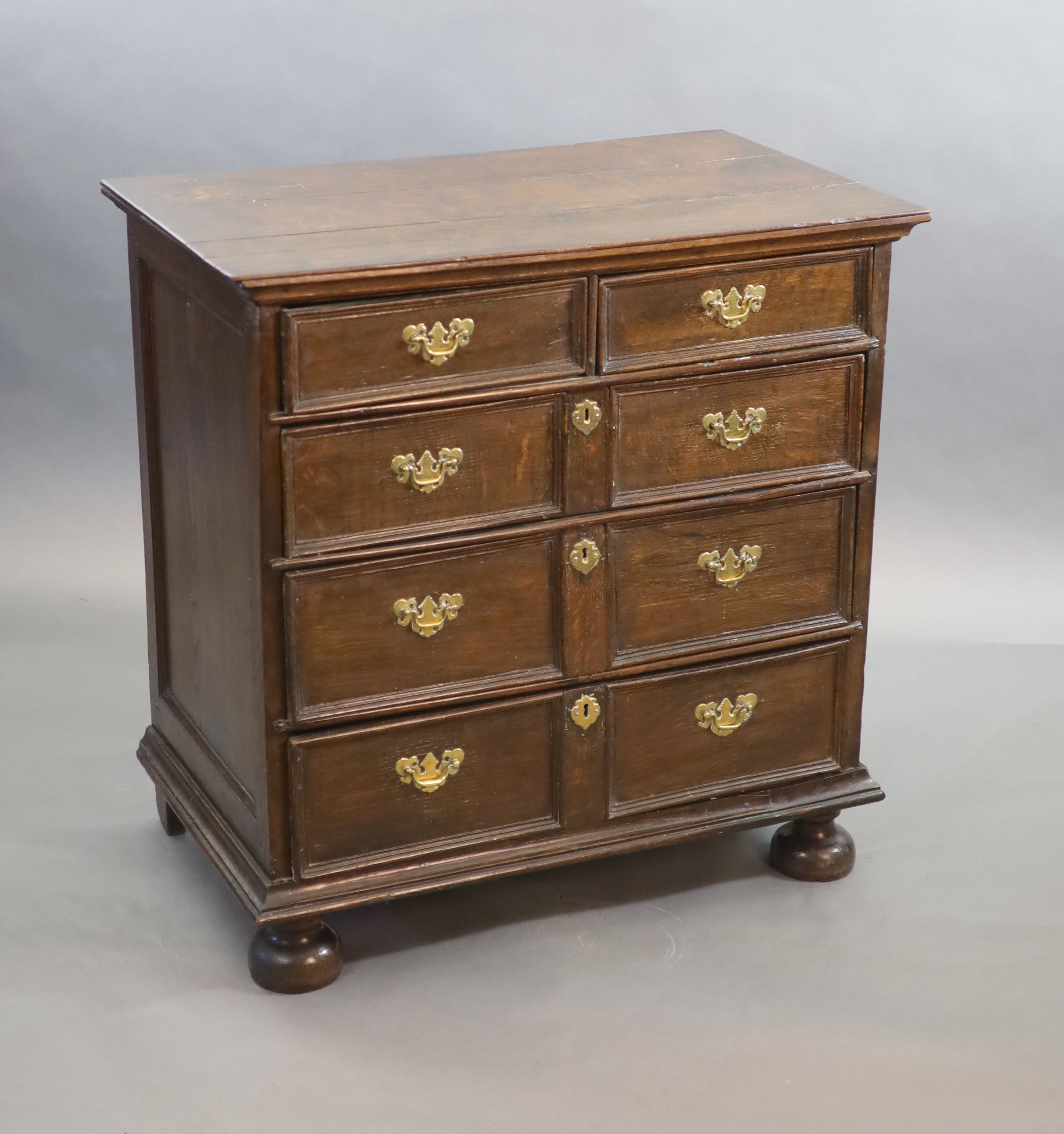 A late 17th century oak chest, W.93cm D.55cm H.95cm